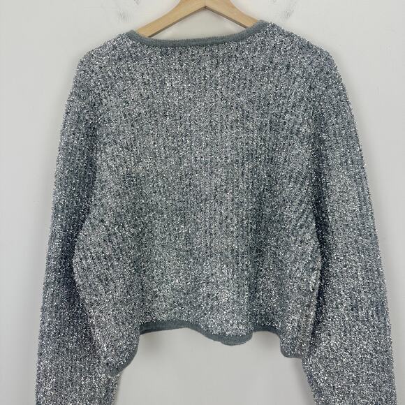 J.Crew Sweater Lady Jacket Silver Tinsel Yarn Metallic Party Gray Large NWT - Picture 12 of 12